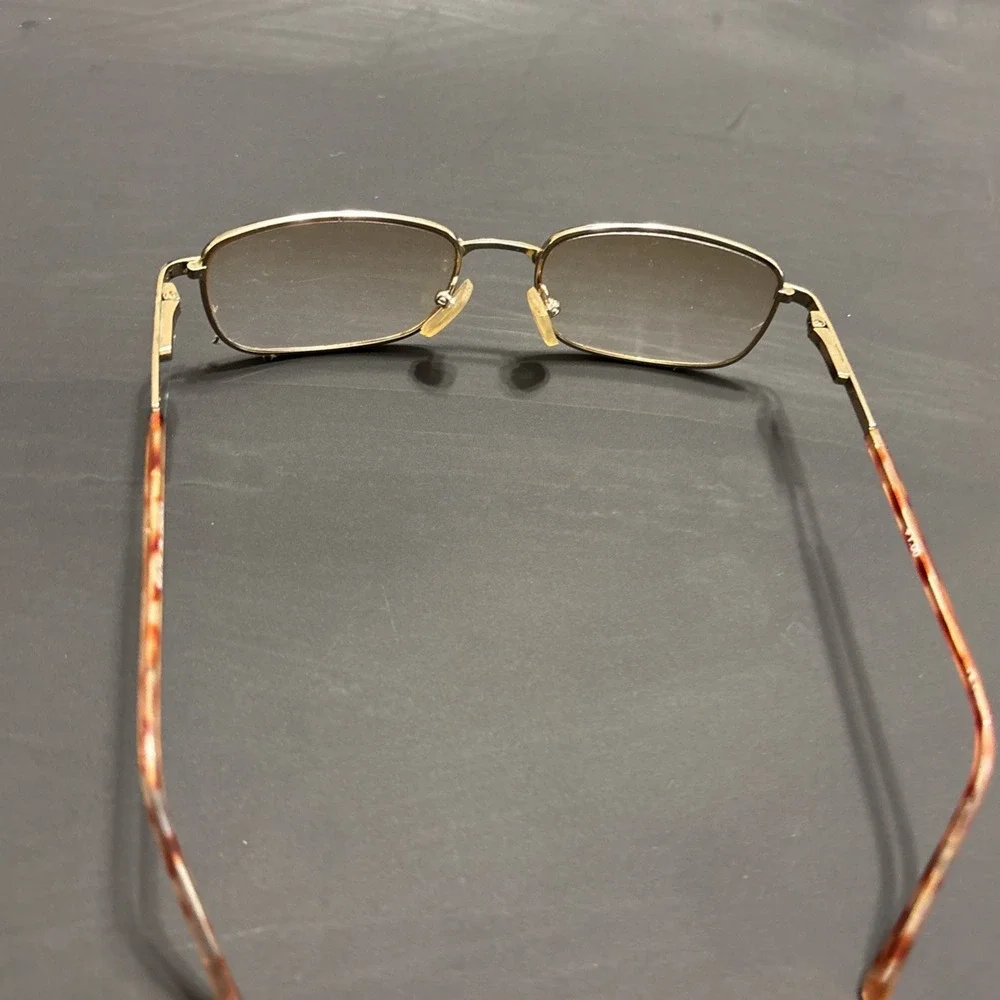 Vintage Gold Tone Rectangular Eyeglass Frames Tortoise Temples Frames Only